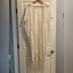NWOT Ardene Ivory Lace Fringe Kimono Cardigan - Boho Chic - O/S
